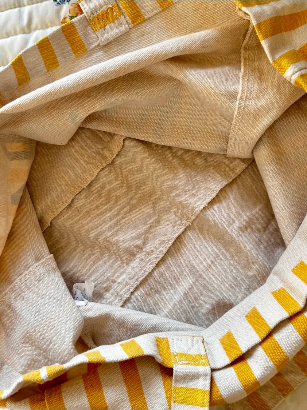 Sézane 100% Recycled Cotton “Holiday” Striped Graphic Tote Bag, Yellow & Beige - Picture 7 of 8